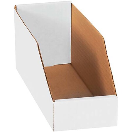 Box Packaging Open Top White Corrugated Bin Box, 4 x 12 x 4-1/2 BSBINMT412
